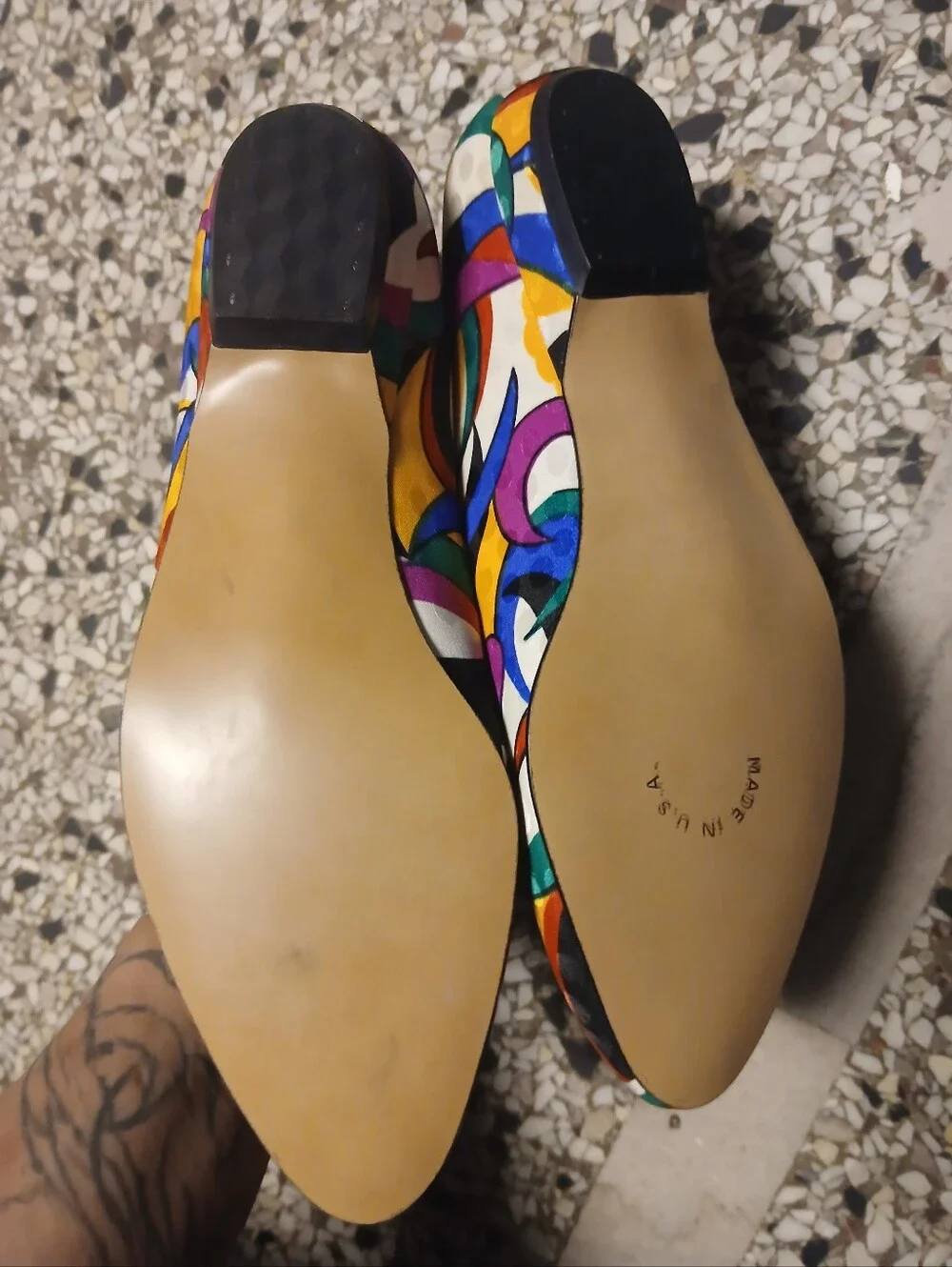 Vintage 80's Life Stride Geometric Abstract Kitten Wedge Heels Size 8.5